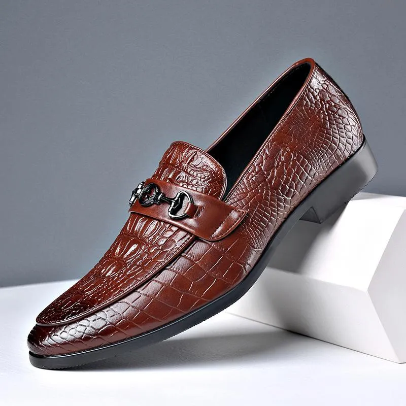 Men's Classic Crocodile Pattern Gentleman Business Slip On Dress Shoes