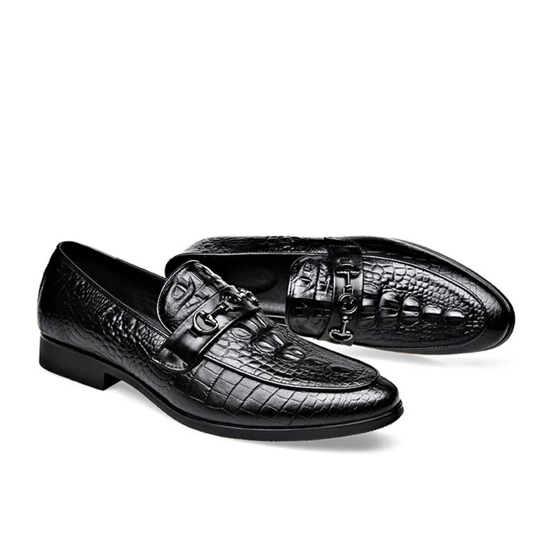 Men's Classic Crocodile Pattern Gentleman Business Slip On Dress Shoes