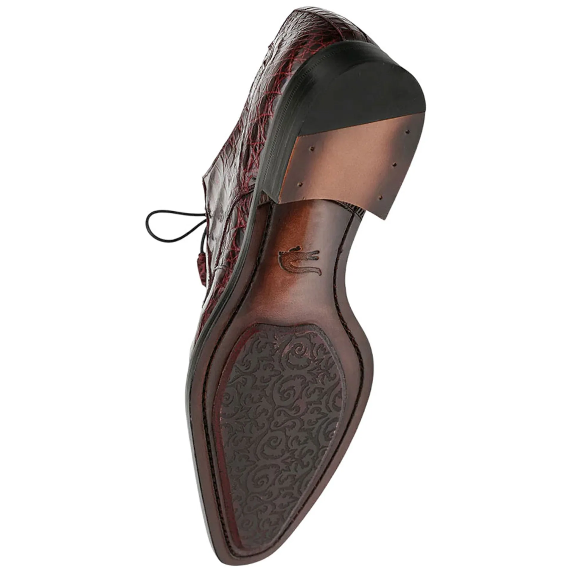Men's Cratos Genuine Crocodile Burgundy Derby Shoes By Mezlan Made In Spain Brand