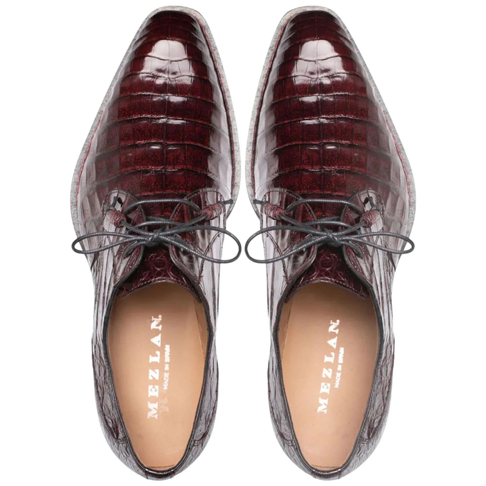 Men's Cratos Genuine Crocodile Burgundy Derby Shoes By Mezlan Made In Spain Brand