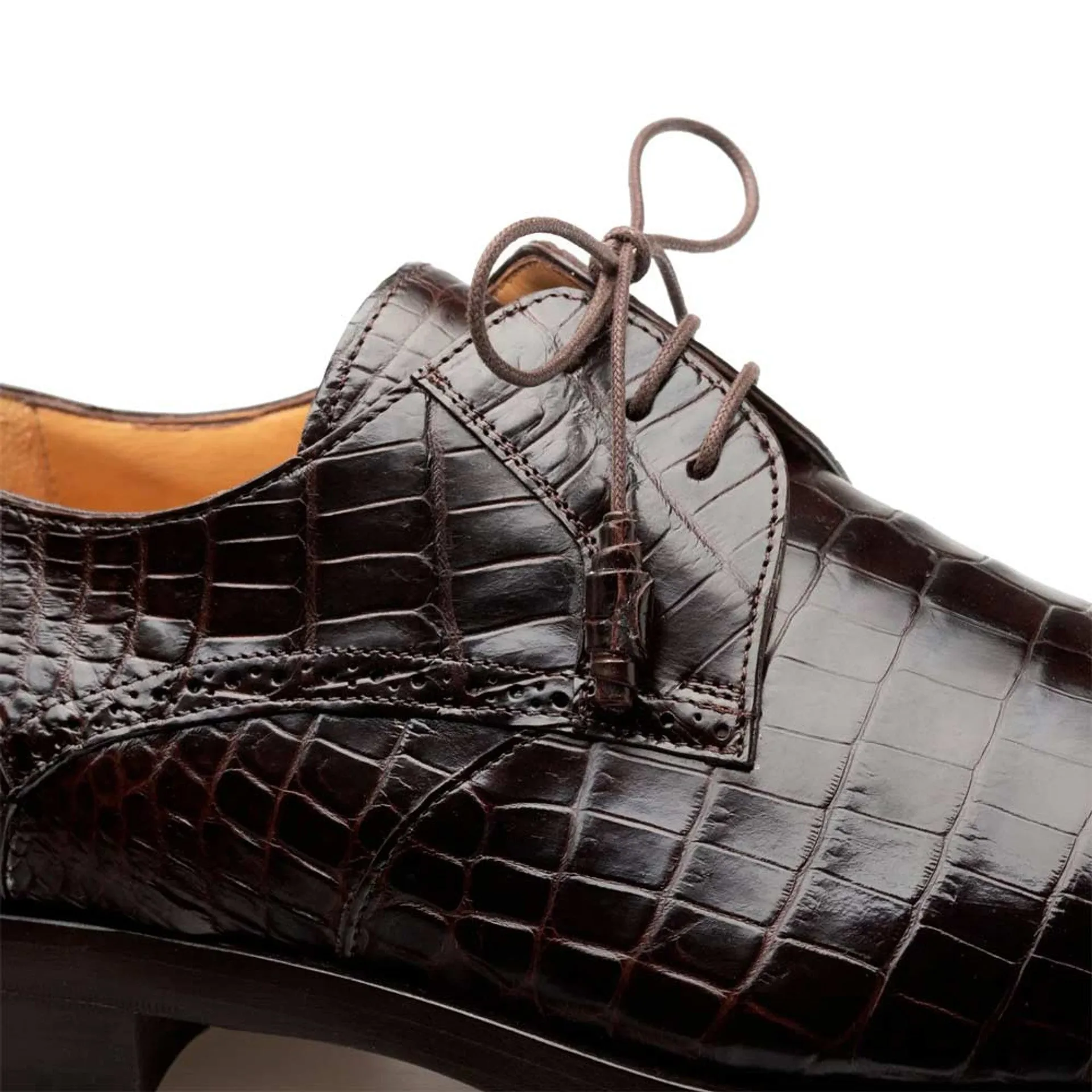 Men's Genuine Alligator Brown Derby Lace-Up Shoes By Mezlan Made In Spain Brand