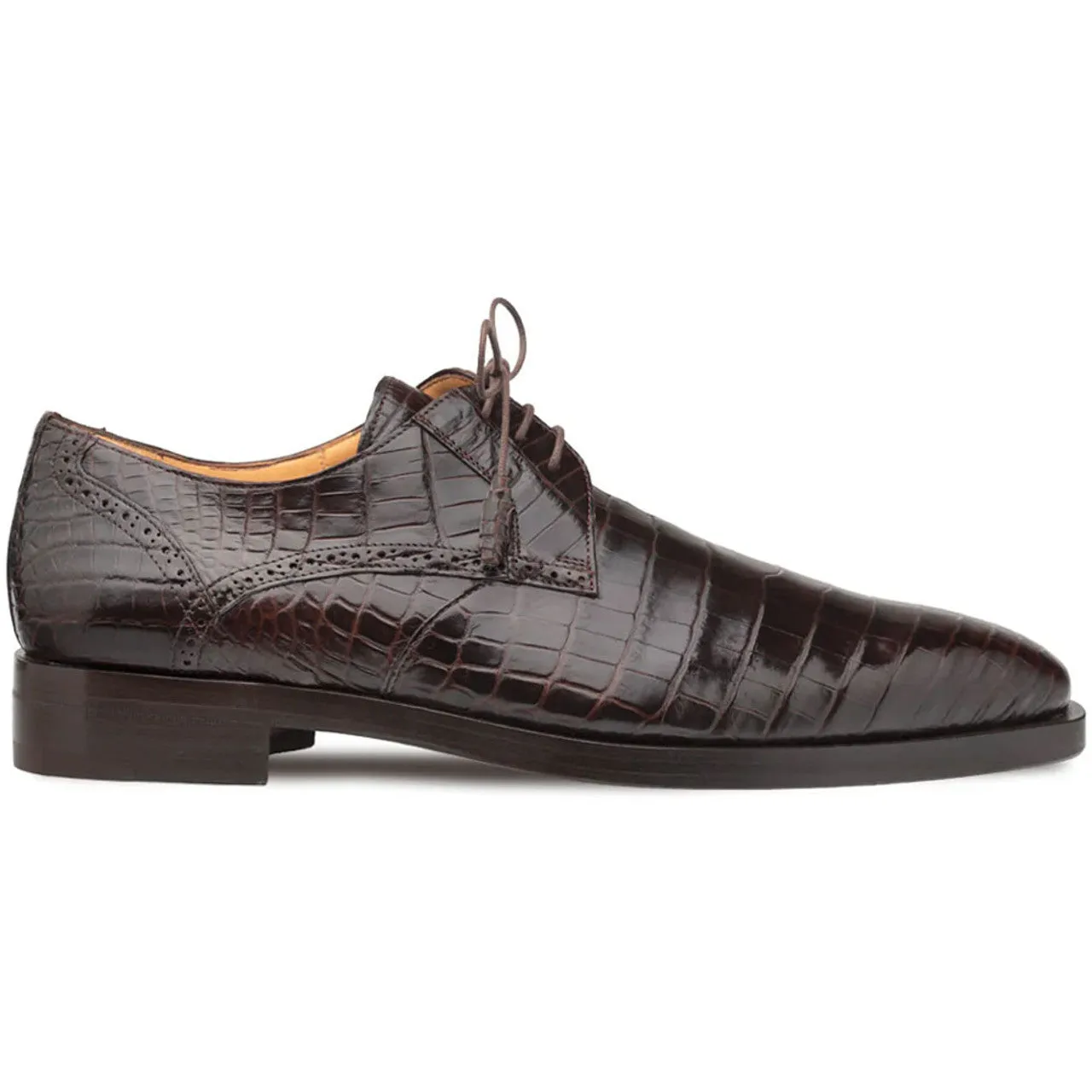 Men's Genuine Alligator Brown Derby Lace-Up Shoes By Mezlan Made In Spain Brand