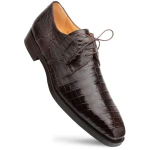 Men's Genuine Alligator Brown Derby Lace-Up Shoes By Mezlan Made In Spain Brand