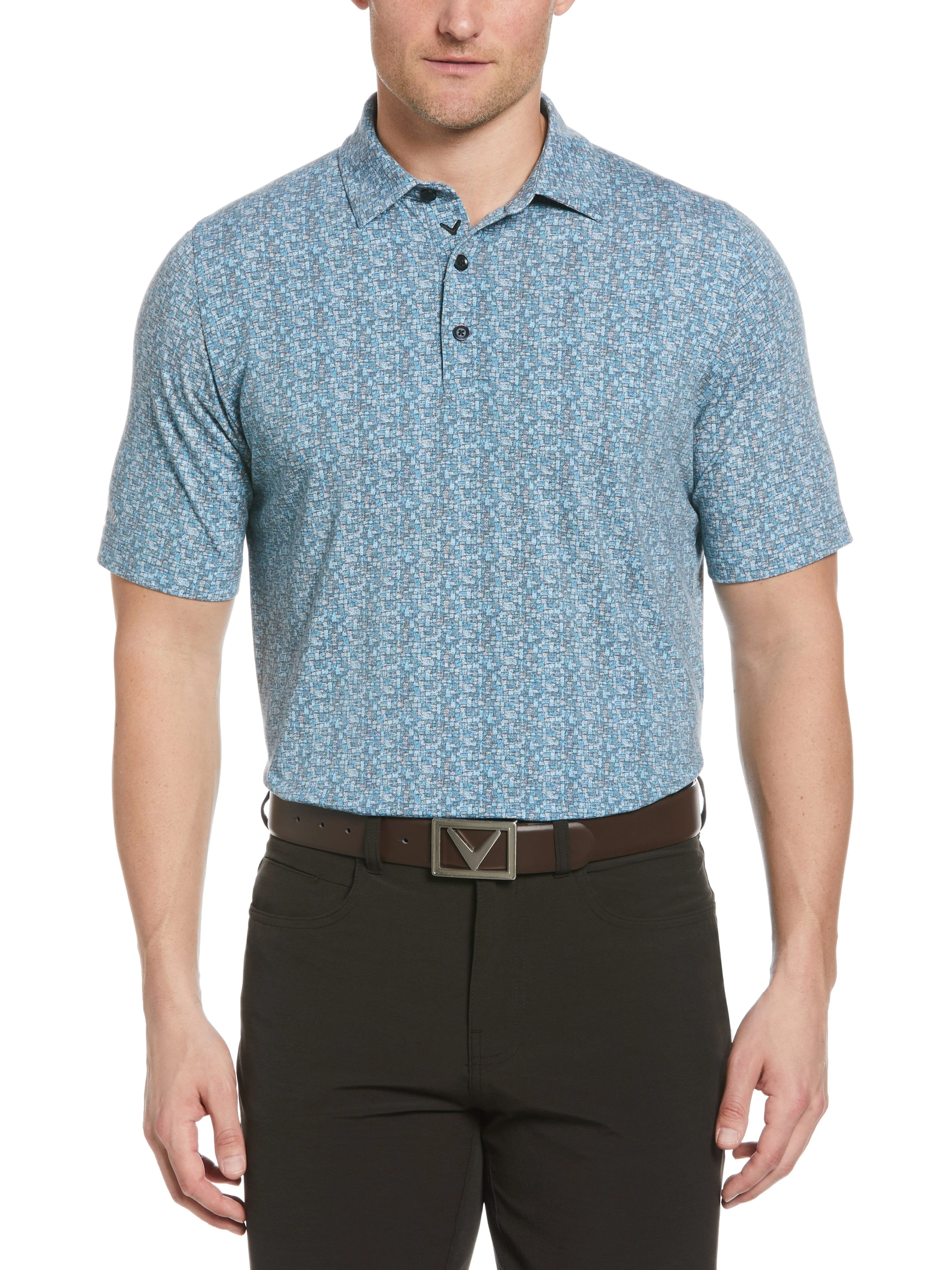 Mens Glitched Oxford Print Golf Polo