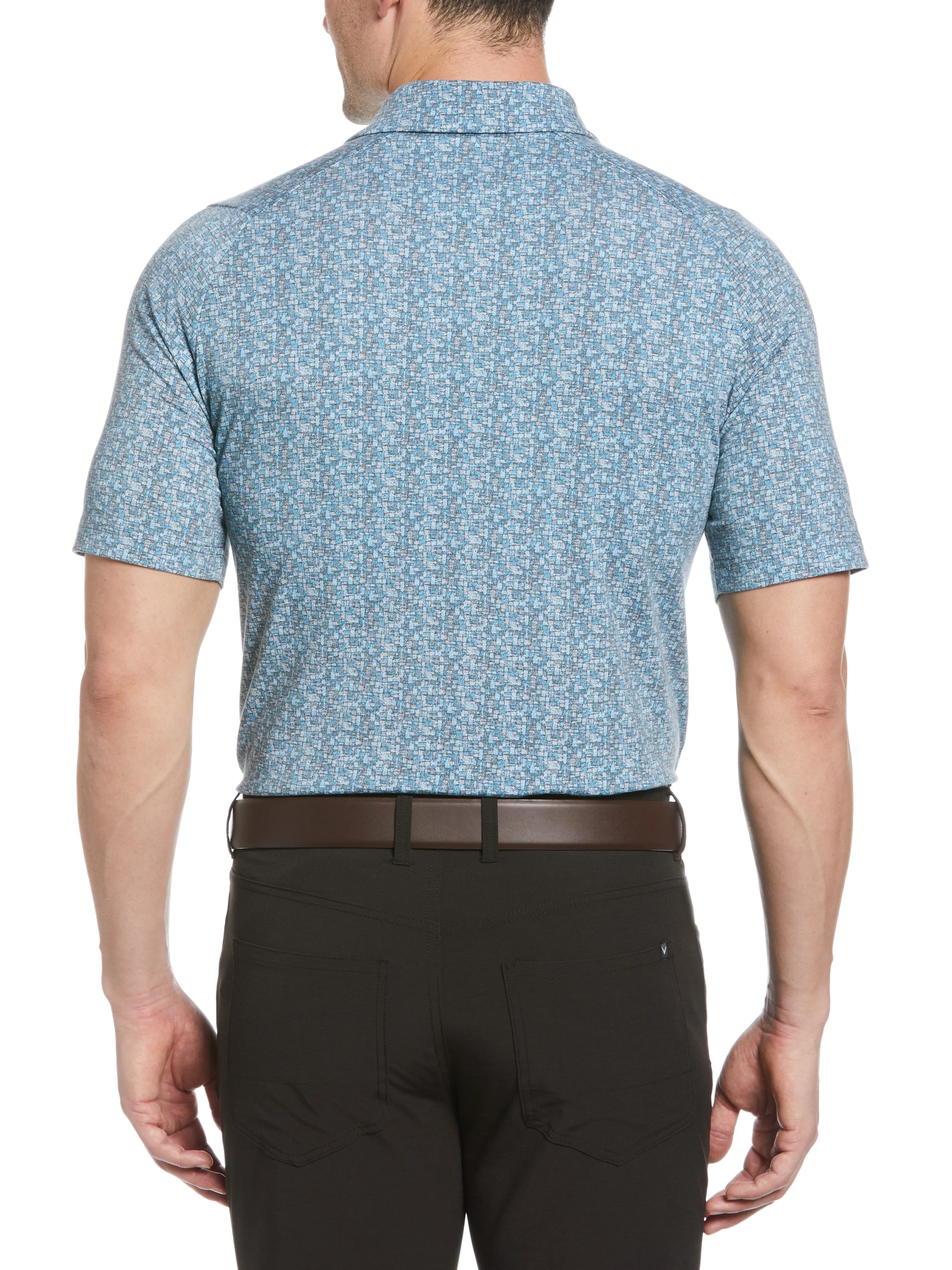 Mens Glitched Oxford Print Golf Polo