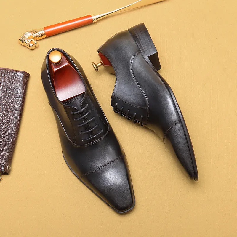 Men's Leather Shoes Business Formal Wear British Pointed Oxford Shoes Black Commuter Shoes68896