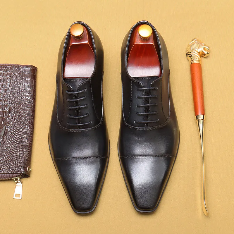 Men's Leather Shoes Business Formal Wear British Pointed Oxford Shoes Black Commuter Shoes68896