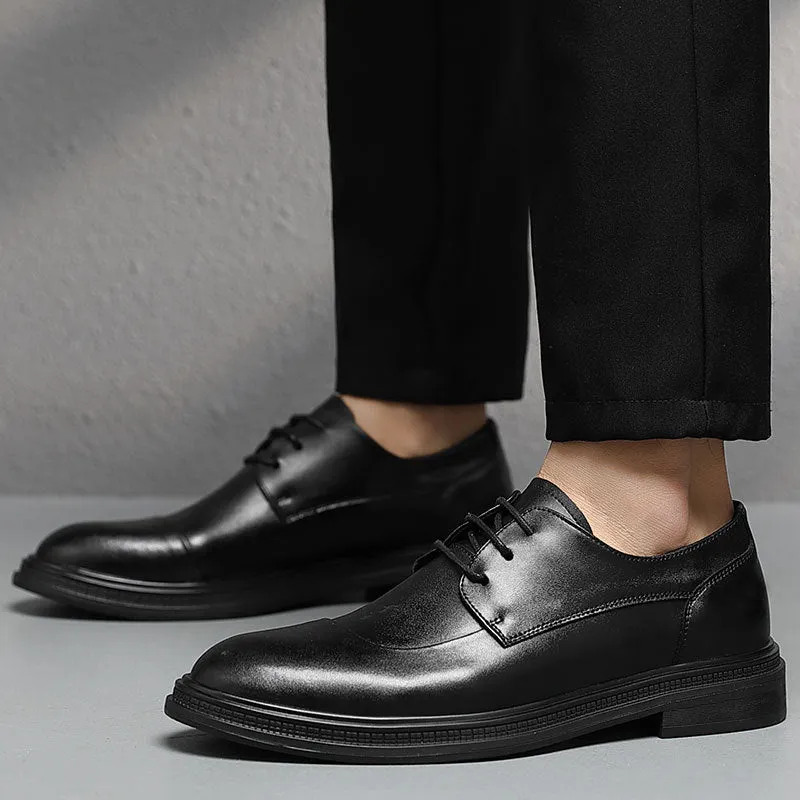 Men's Leather Soft Bottom Pointed Toe Lace-up Shoes
