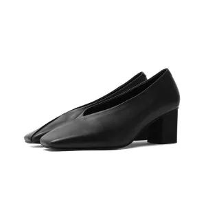 Meotina High Heels Women Pumps Natural Genuine Leather Thick High Heel Glove Shoes Real Leather Square Toe Office Lady Shoes 40