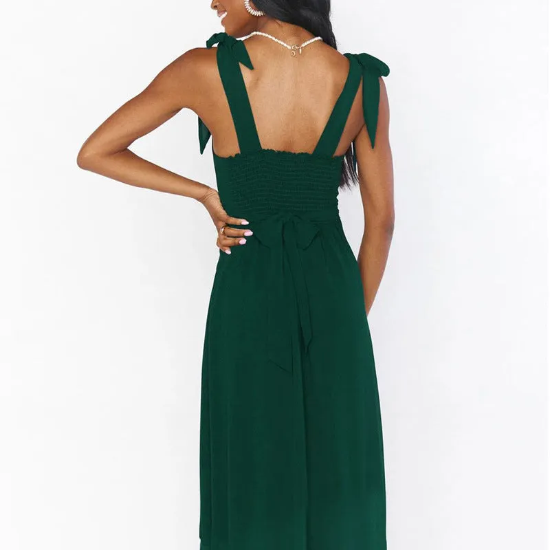 MOMENTLOVER 2025 New autumn new 2025 women's clothing elegant lace-up fashion commuter split  suspender dress