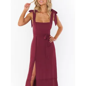 MOMENTLOVER 2025 New autumn new 2025 women's clothing elegant lace-up fashion commuter split  suspender dress