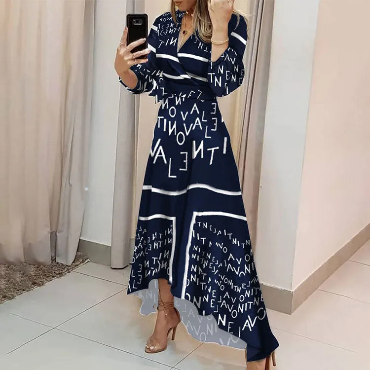 MOMENTLOVER New cross-border autumn dress trend commuter print single-breasted long-sleeved shirt collar dress