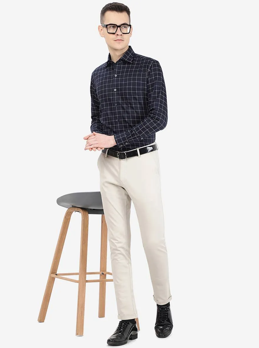 Navy Blue Checked Slim Fit Formal Shirt | Metal