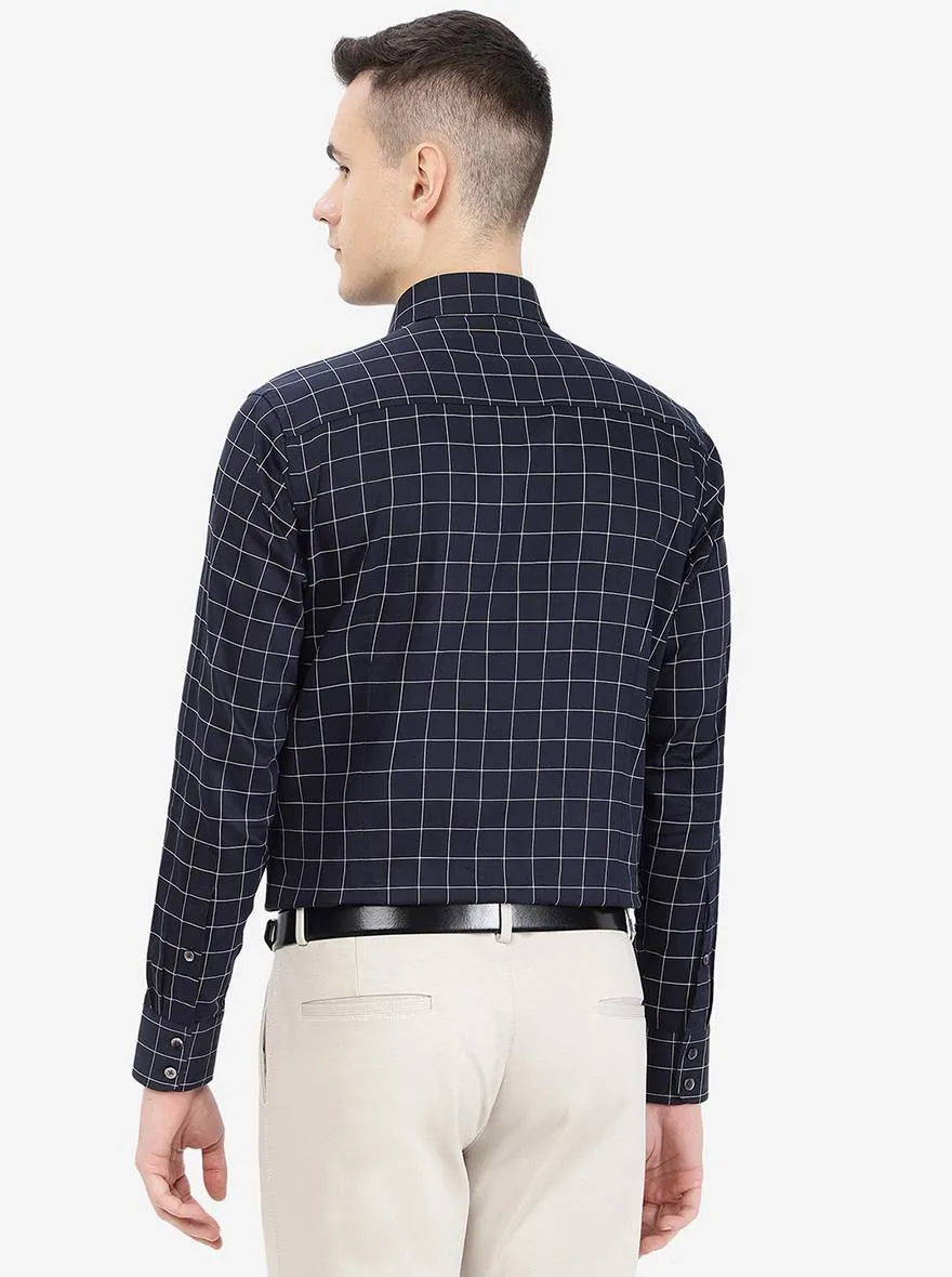 Navy Blue Checked Slim Fit Formal Shirt | Metal