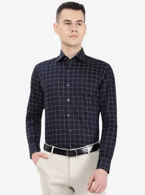 Navy Blue Checked Slim Fit Formal Shirt | Metal