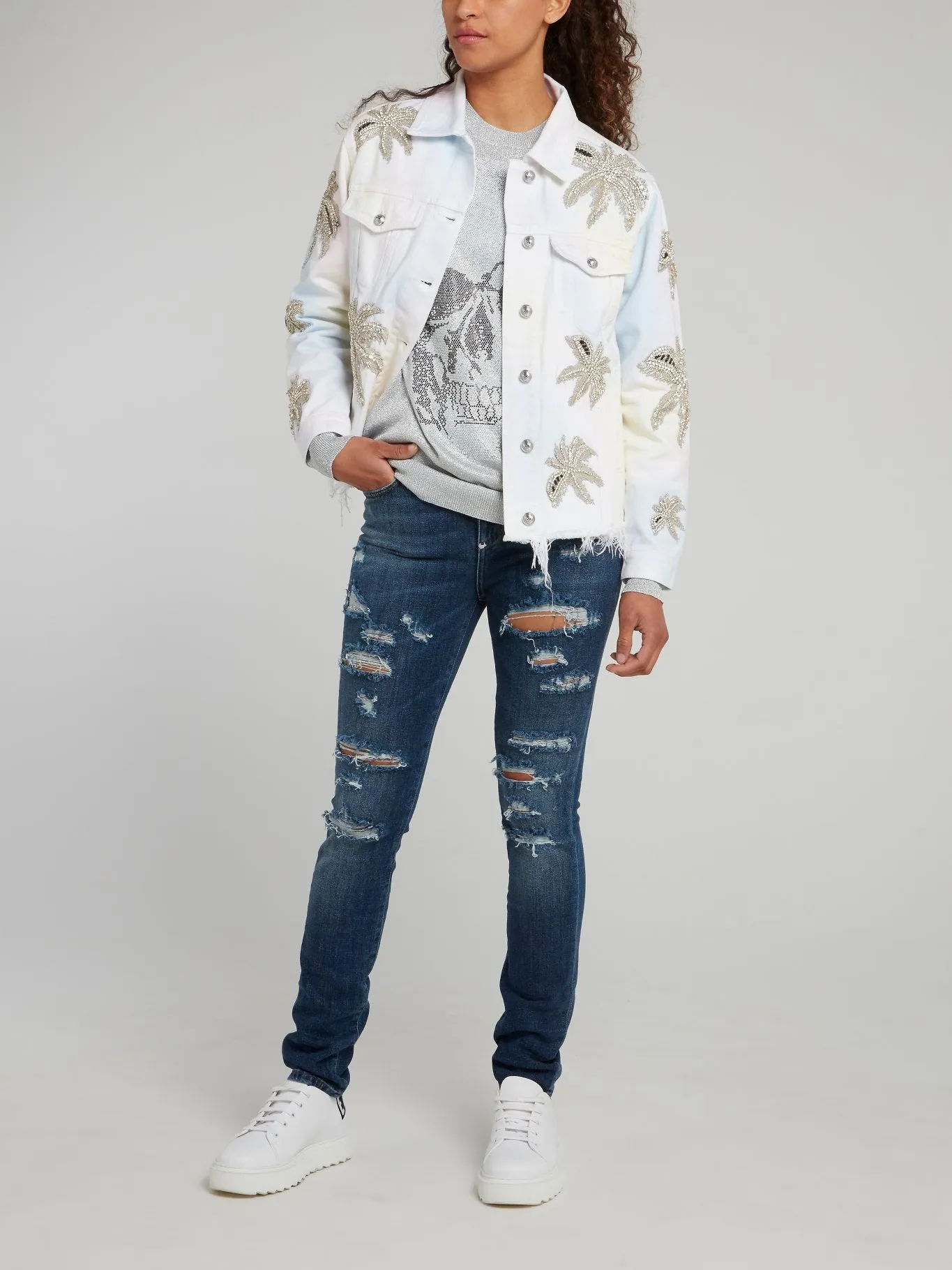 Navy Distressed Slim Fit Denim Jeans