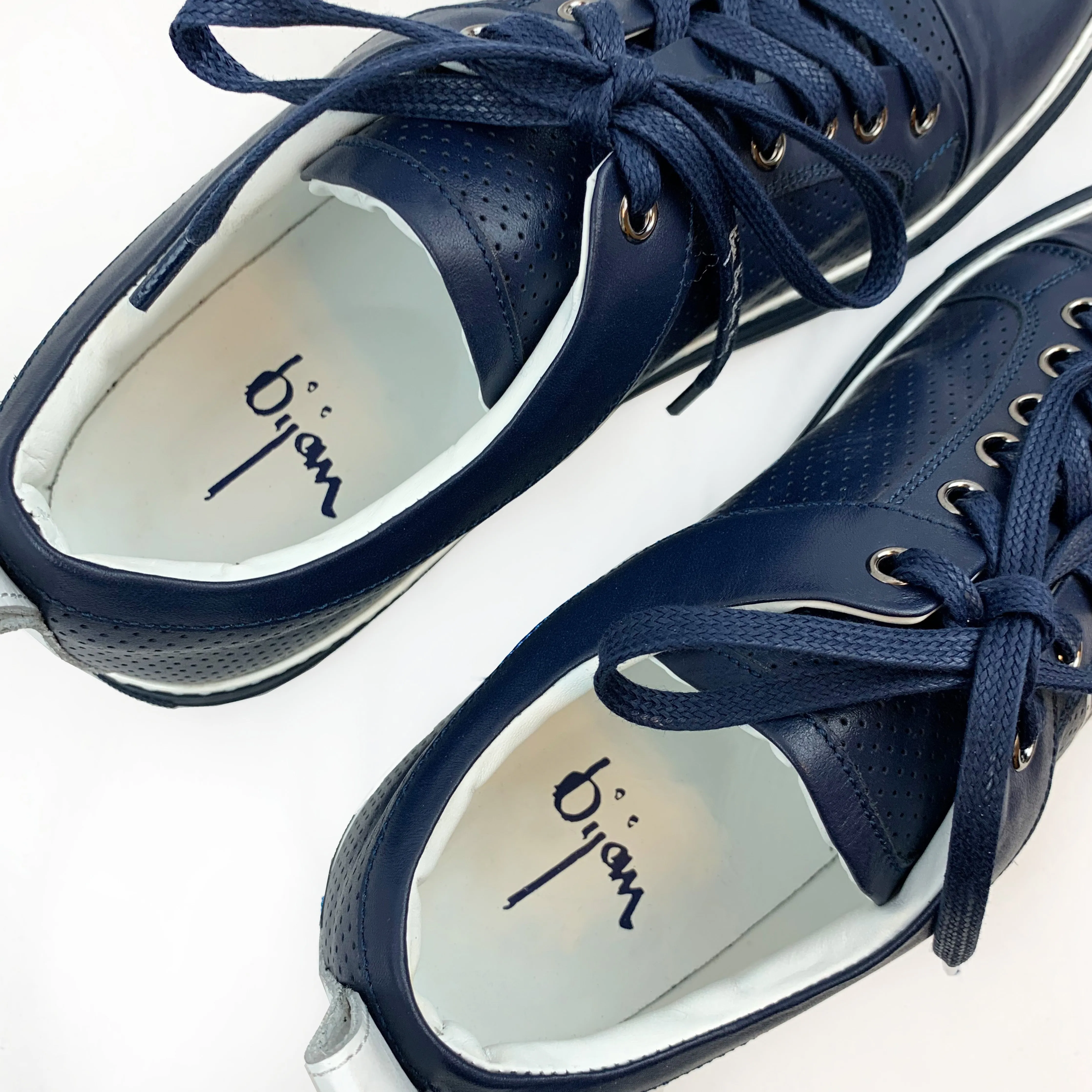 Navy Fine Leather Sneakers with White Detail