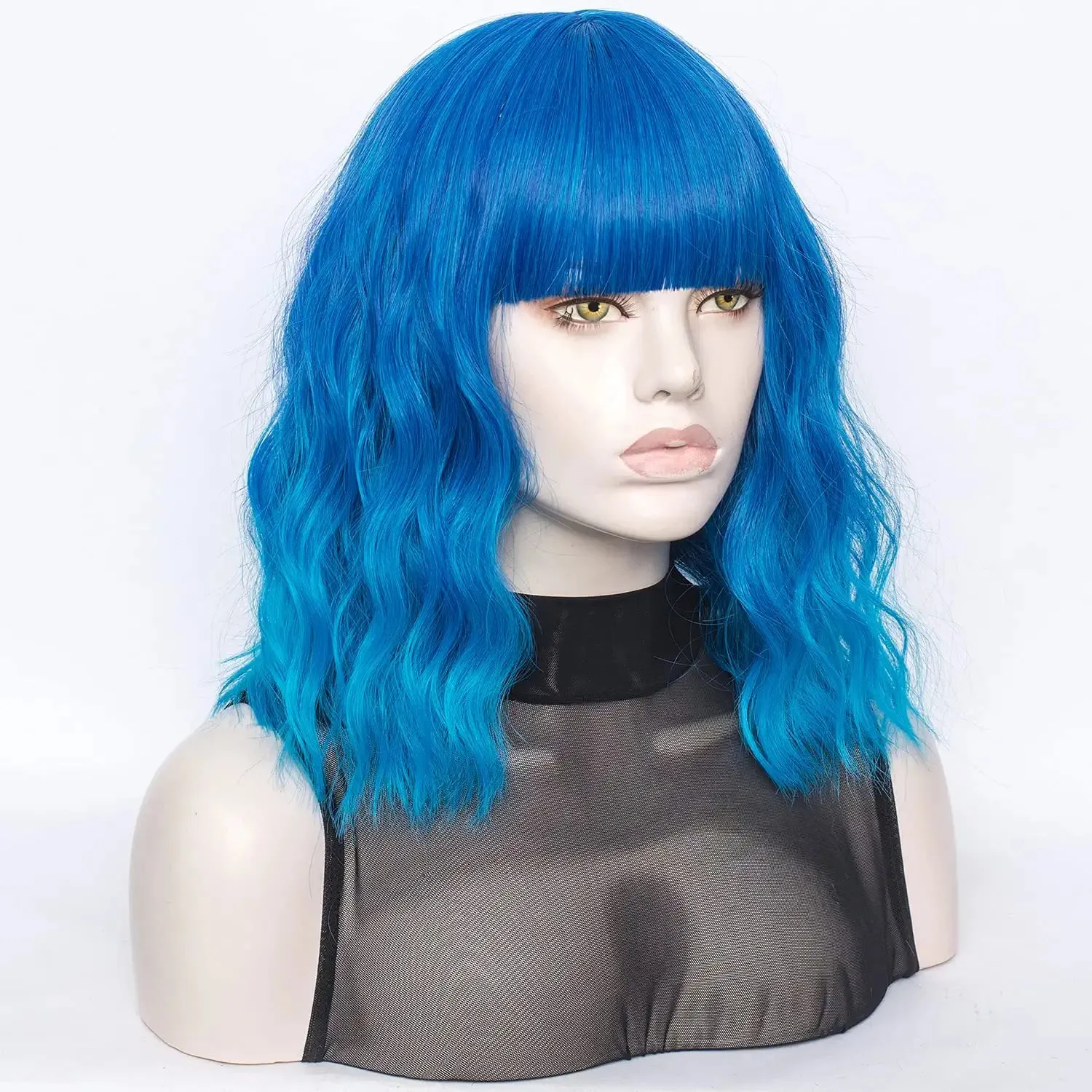 Ocean Blue Wavy Hair Wig with Bang