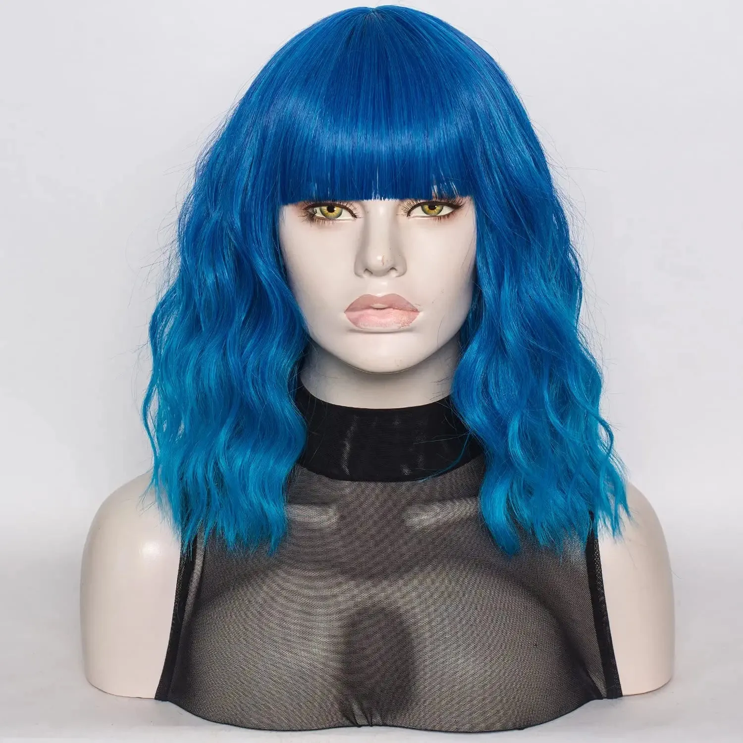 Ocean Blue Wavy Hair Wig with Bang