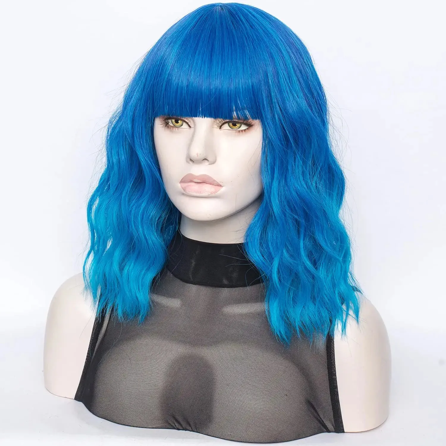 Ocean Blue Wavy Hair Wig with Bang
