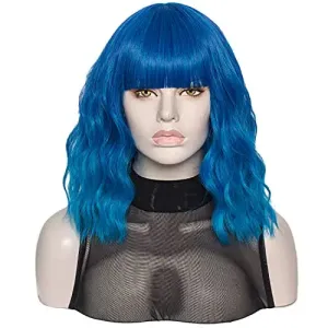 Ocean Blue Wavy Hair Wig with Bang