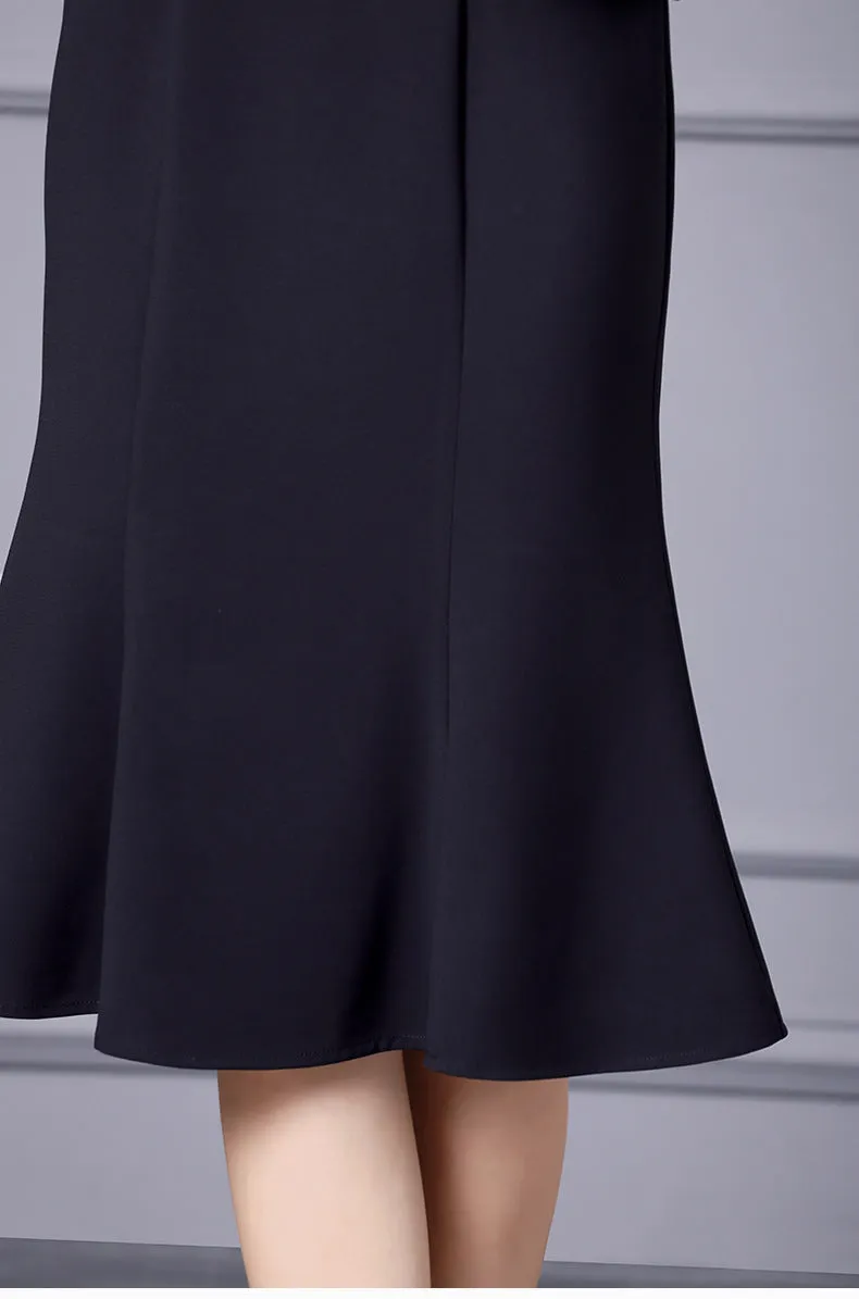 Off Shoulder Midi Fishtail Dress with Rhinestone Trim
