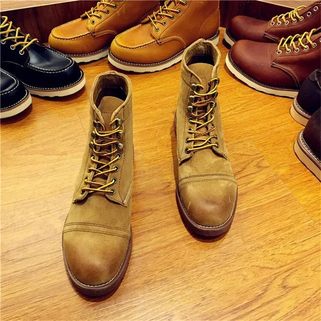 Official Design Vintage Real Leather Cowhide Wings Top Quality Round Toe Ankle Boots Spring Winter Safety Motorcycle Boot