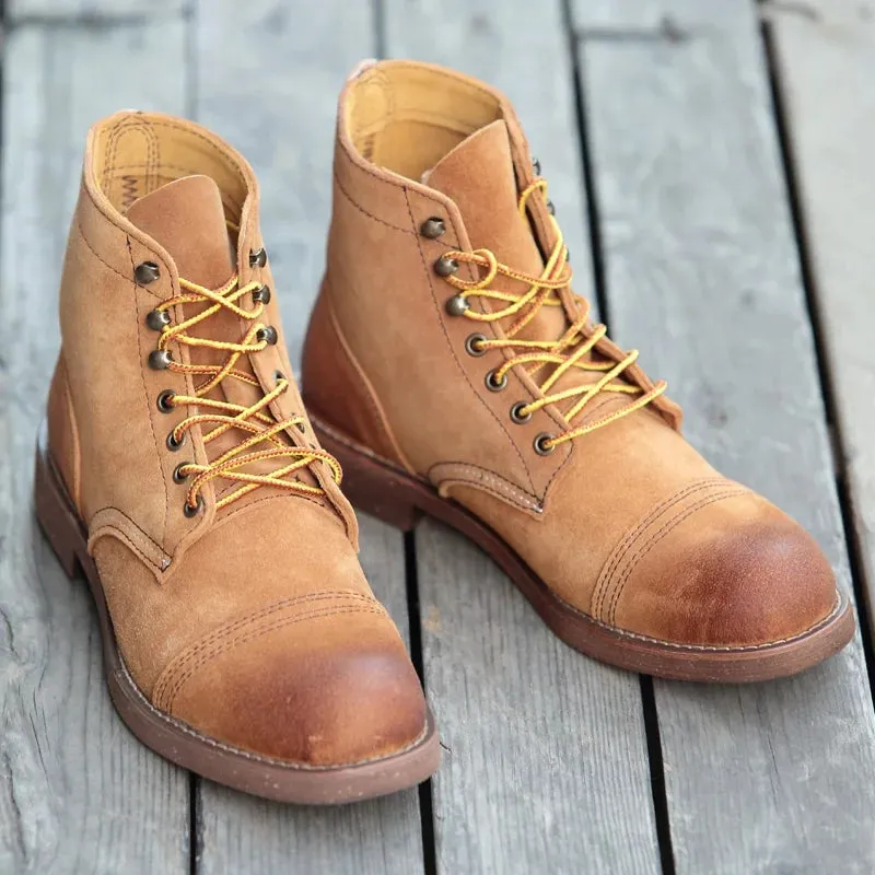 Official Design Vintage Real Leather Cowhide Wings Top Quality Round Toe Ankle Boots Spring Winter Safety Motorcycle Boot