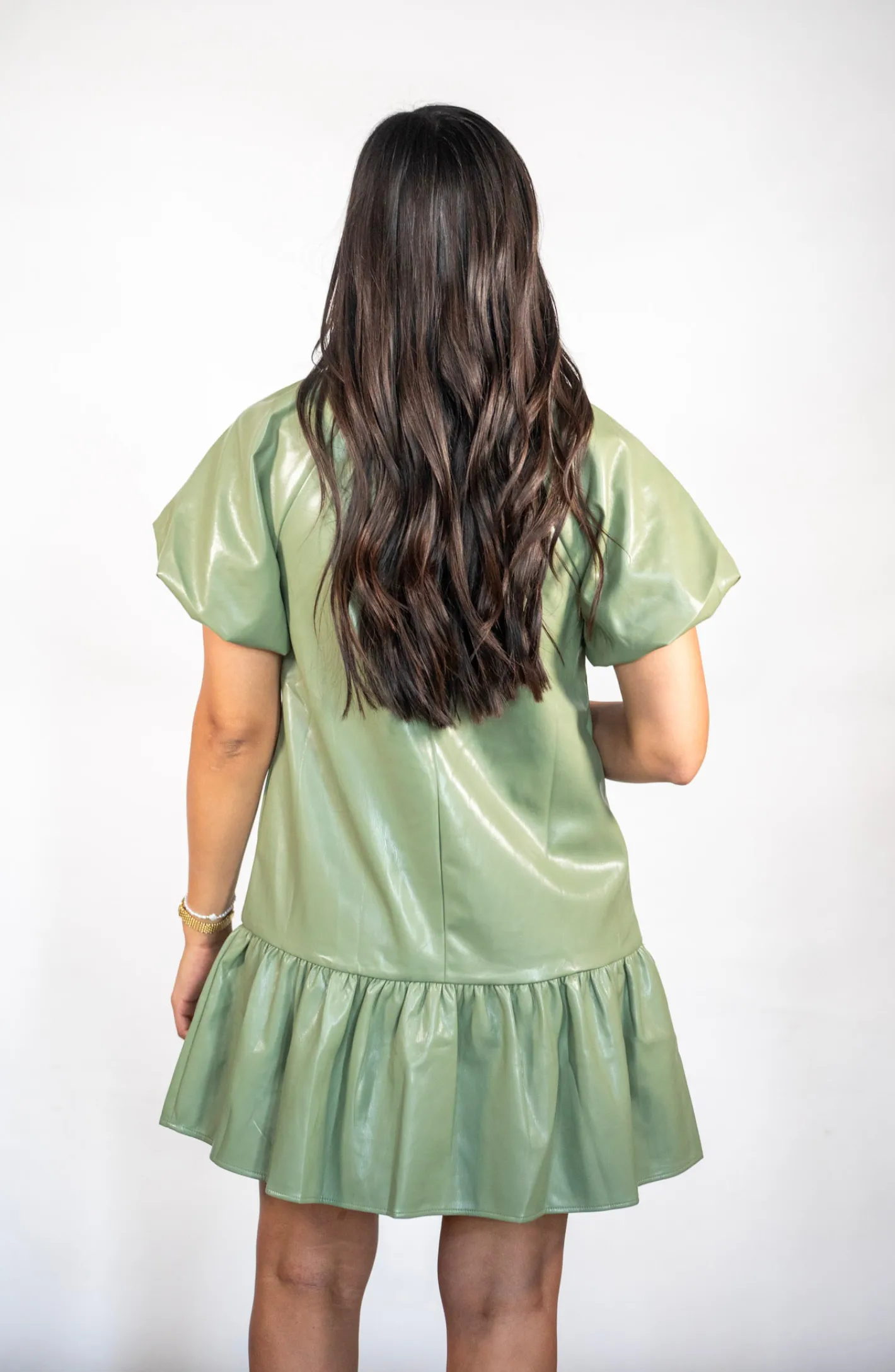 One Of A Kind Olive Green Faux Leather Mini Dress