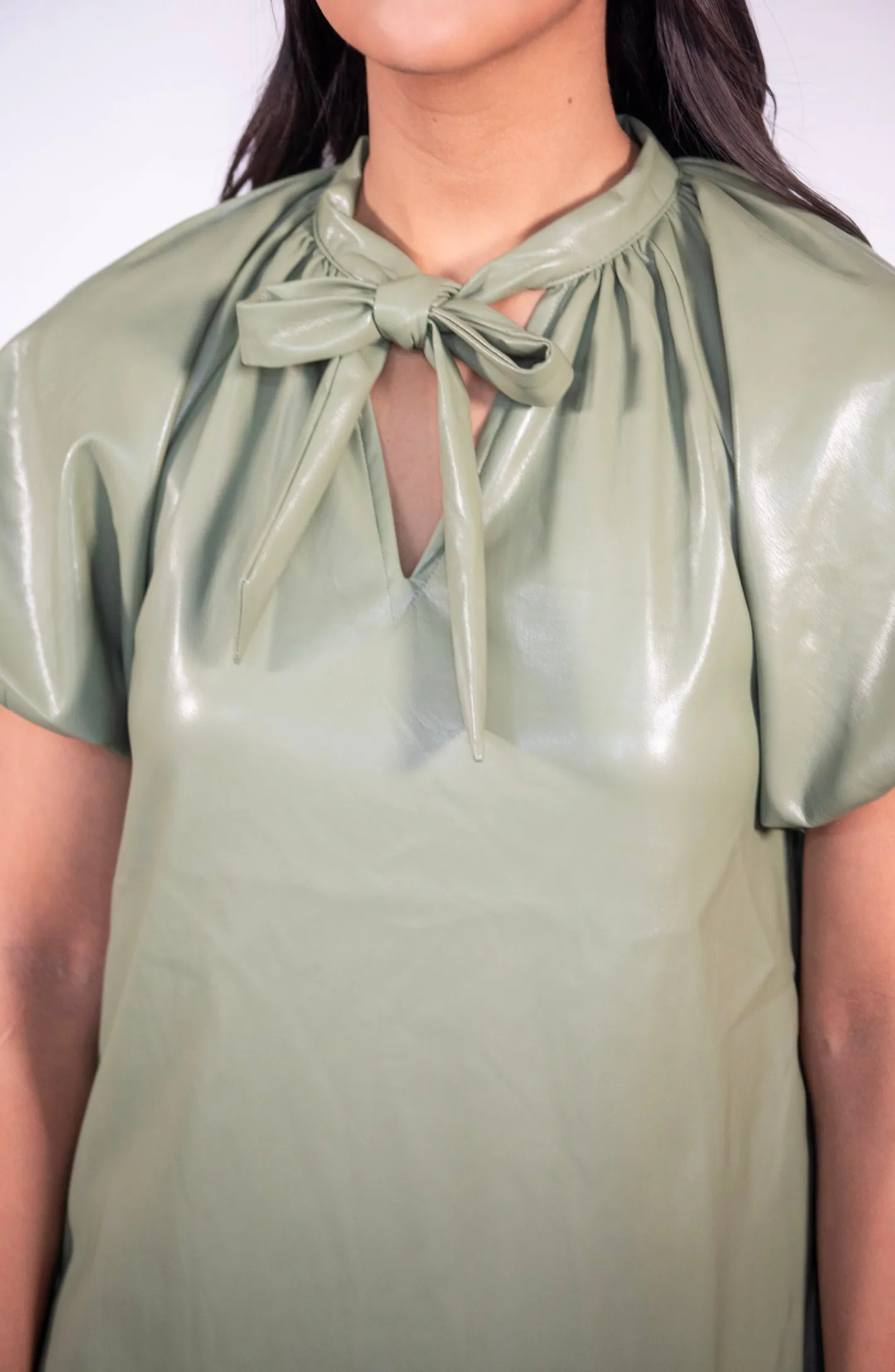 One Of A Kind Olive Green Faux Leather Mini Dress