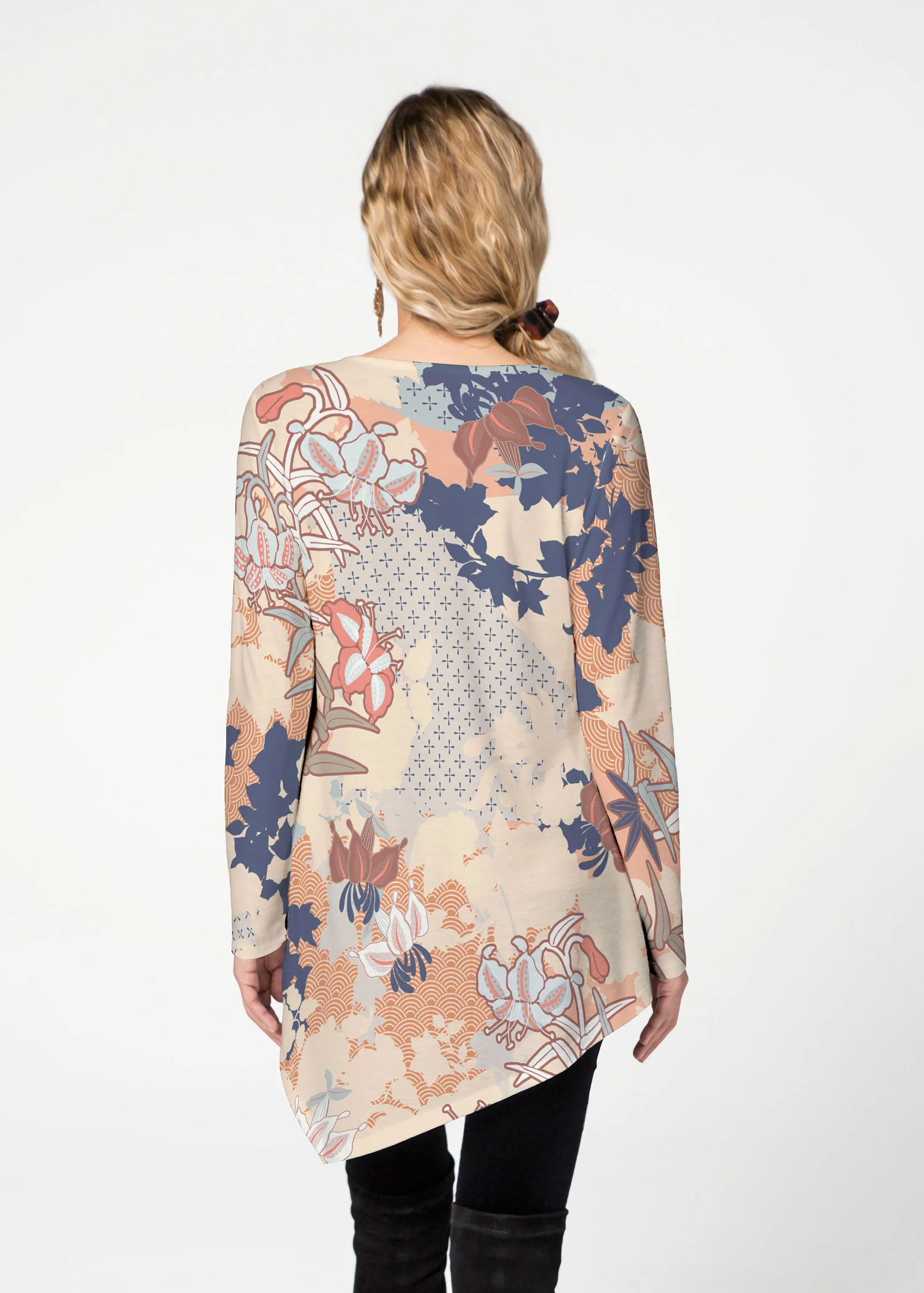 Oriental Floral (7868) ~ Asymmetrical French Terry Tunic