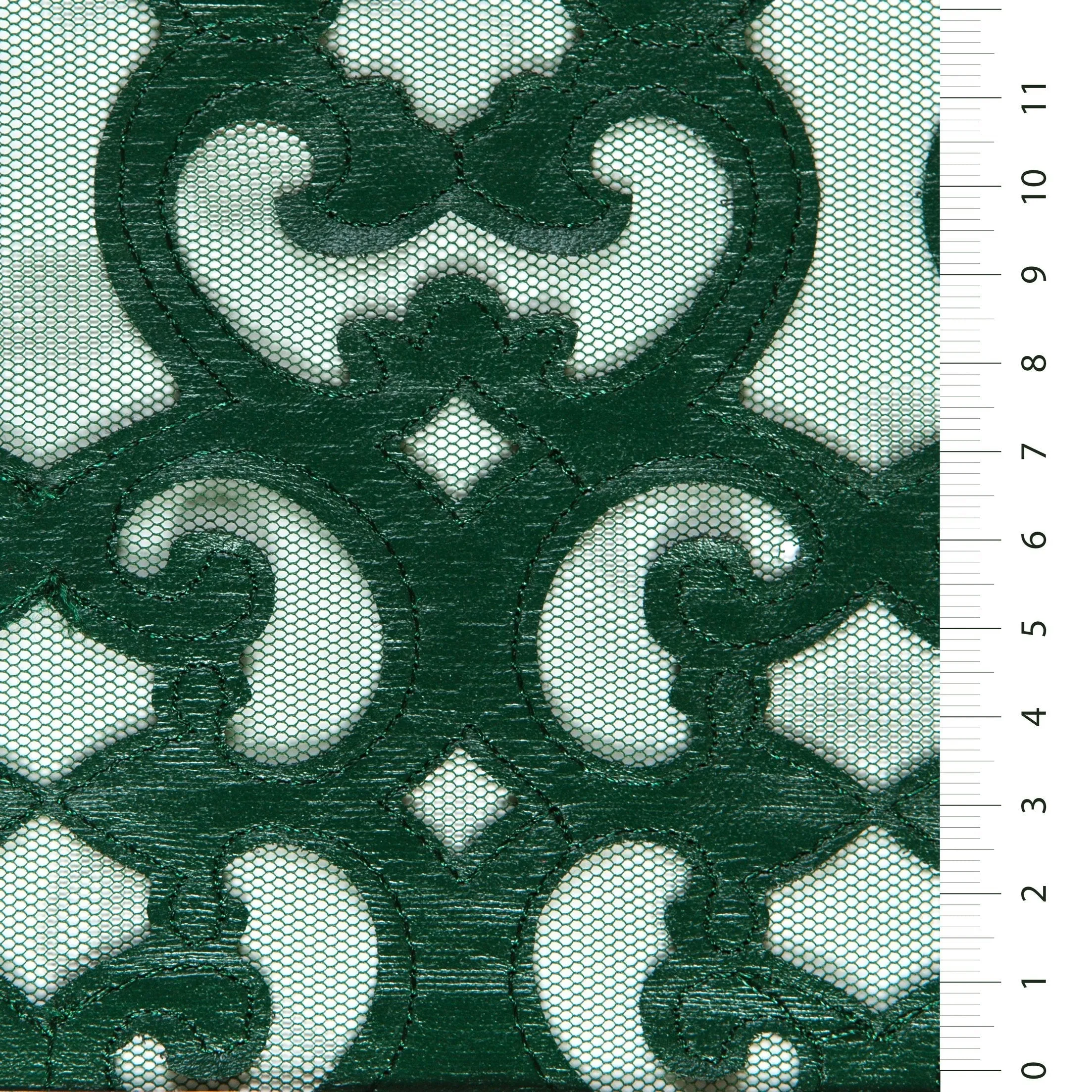 Osaka Style Faux Leather Laser Cutting Embroidery Dark Green Fabric