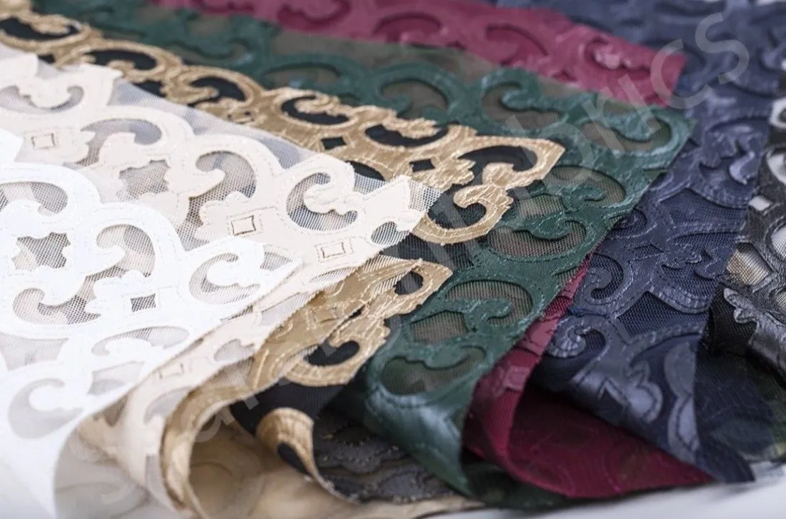 Osaka Style Faux Leather Laser Cutting Embroidery Dark Green Fabric
