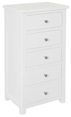 Oxford 5 Drawer Narrow Chest White