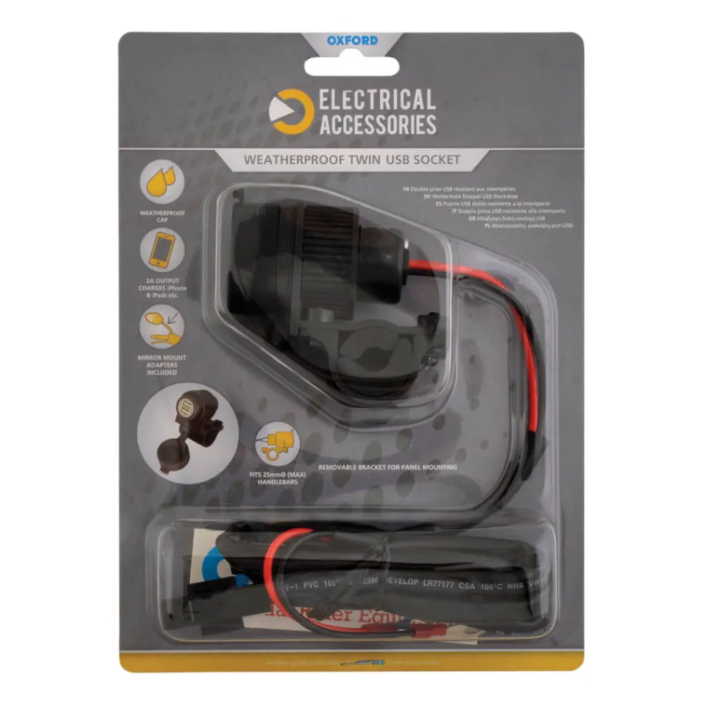 Oxford Weatherproof Dual Port USB Charger (5V 2Amp)