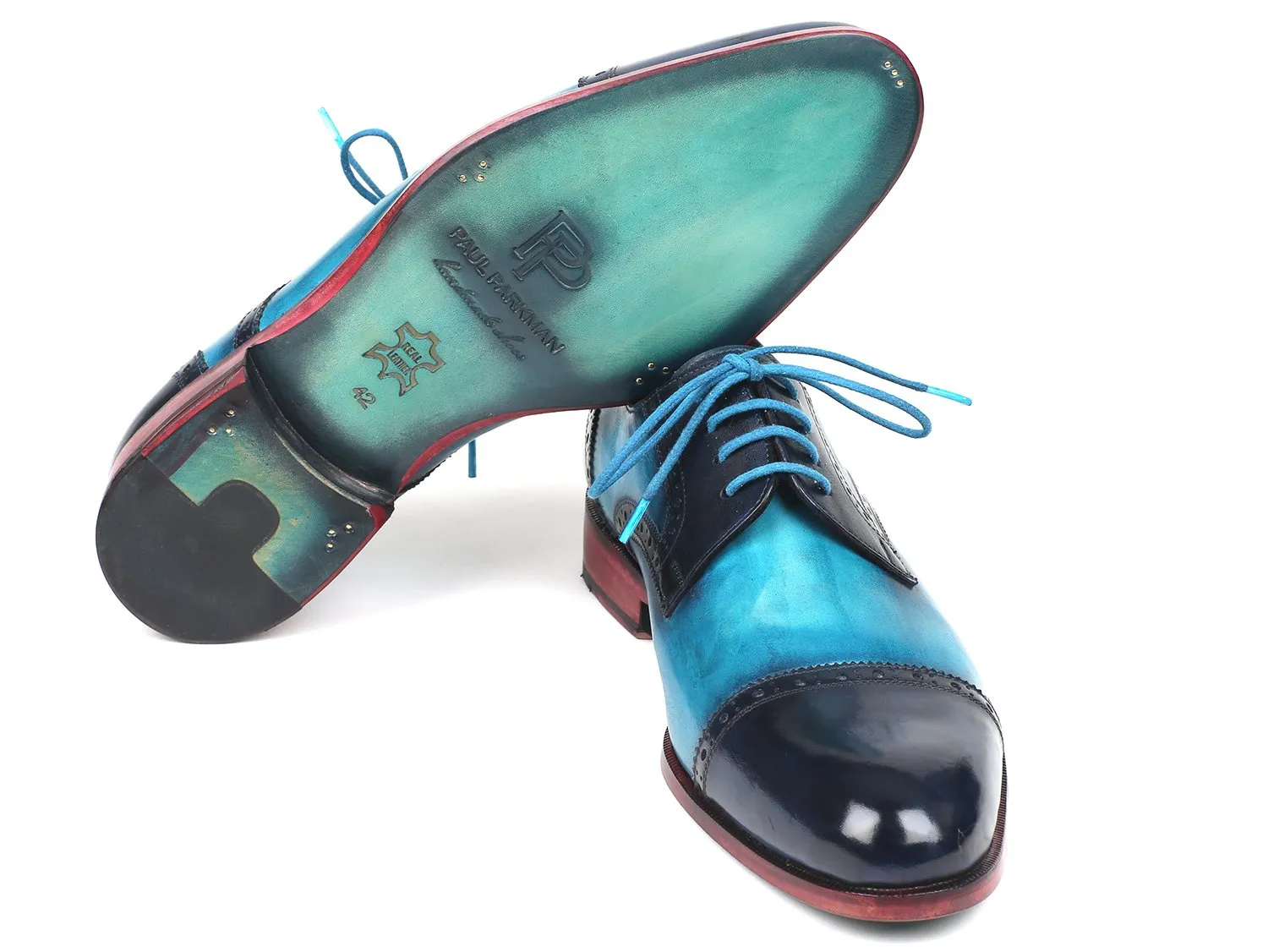 Paul Parkman Blue & Turquoise Cap-Toe Derby