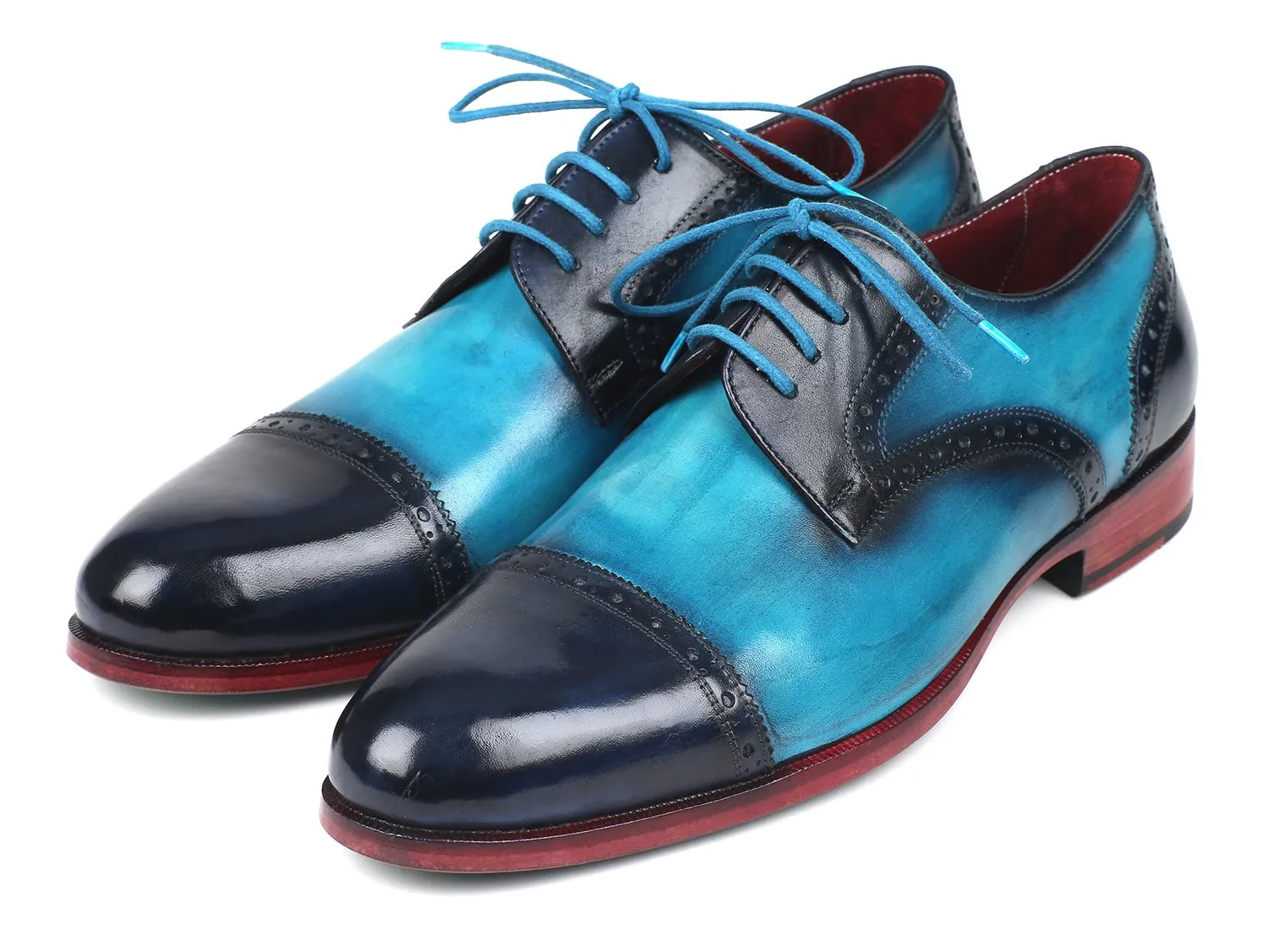 Paul Parkman Blue & Turquoise Cap-Toe Derby