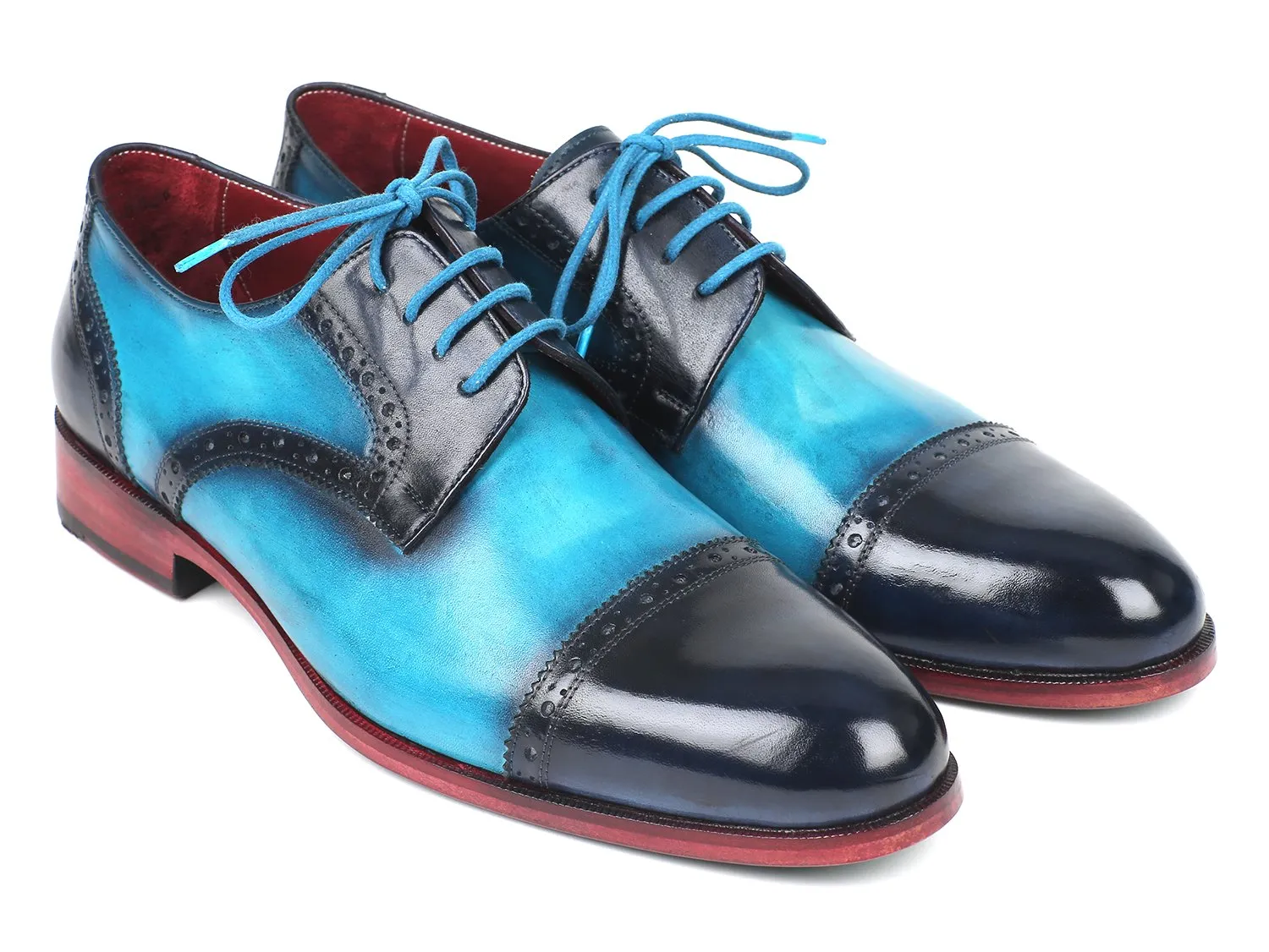 Paul Parkman Blue & Turquoise Cap-Toe Derby