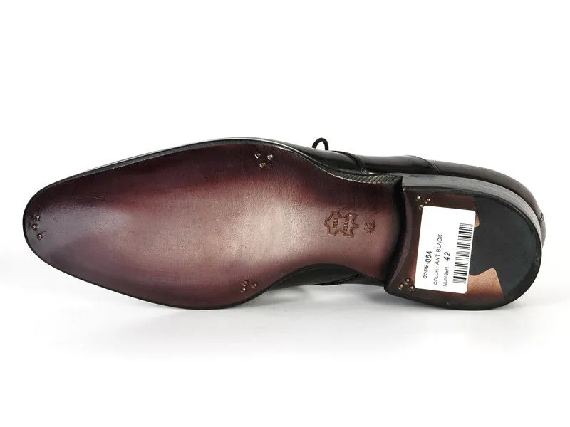 Paul Parkman Men's Black Hand-Painted Derby Shoes