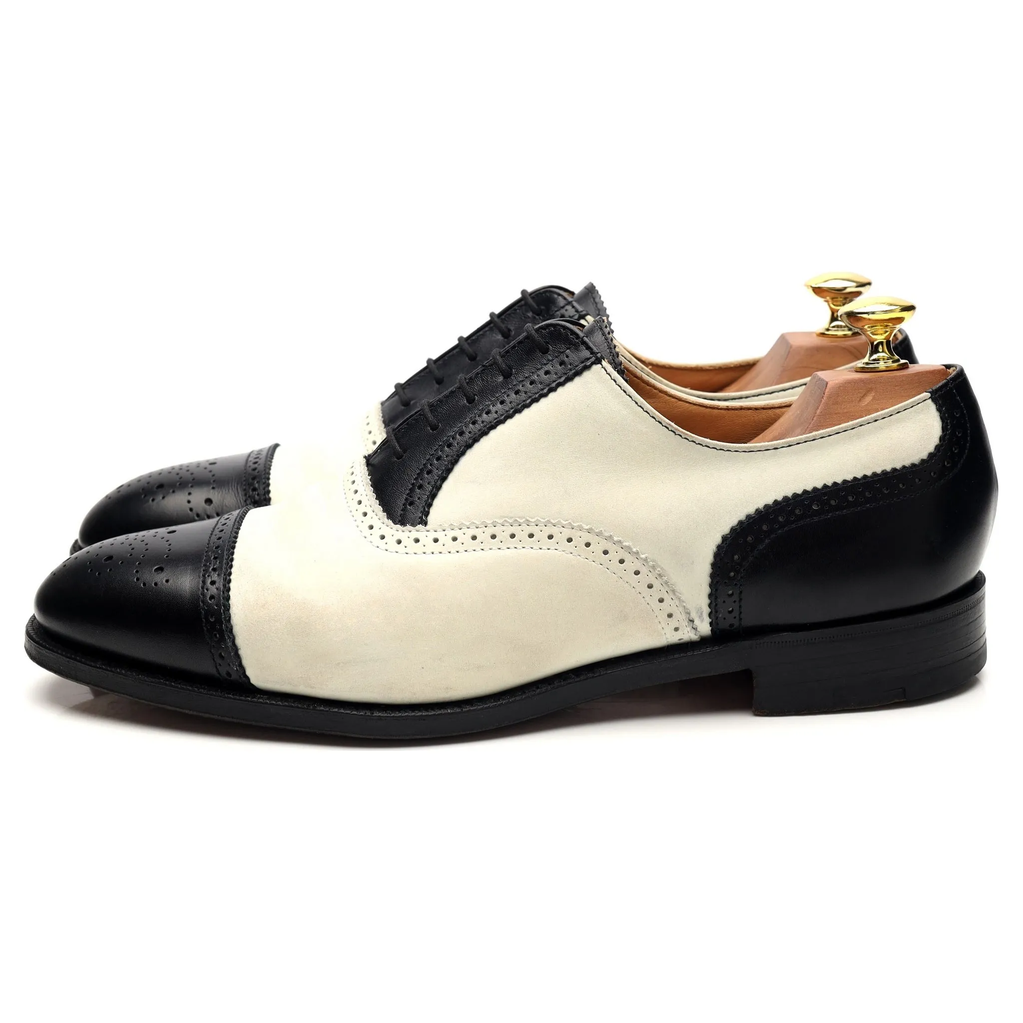 Peal & Co Black / White Leather Spectator Oxford Brogues UK 8 US 9 D