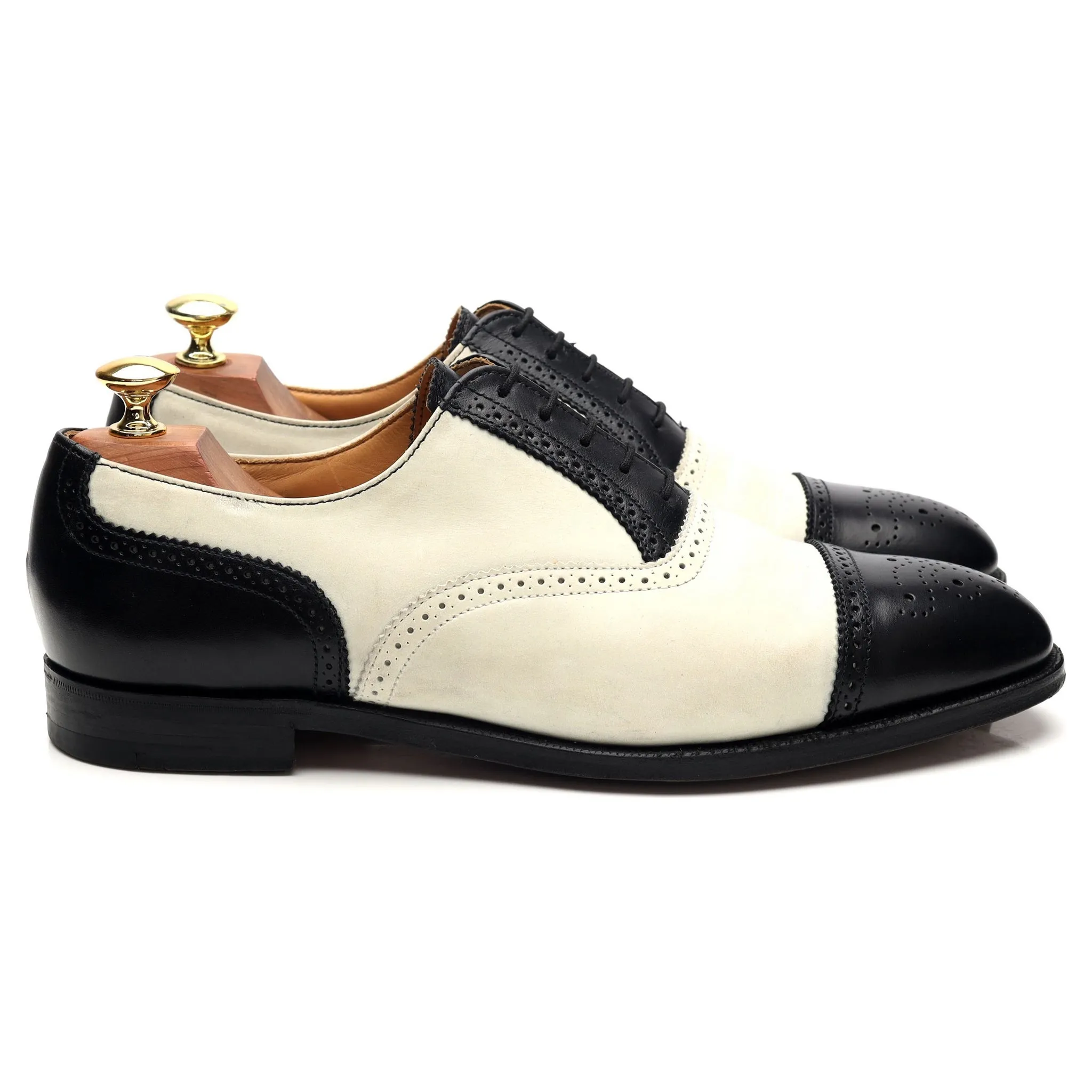 Peal & Co Black / White Leather Spectator Oxford Brogues UK 8 US 9 D