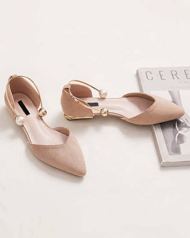 Pearl Buckle Pointed Toe Flat Loafers