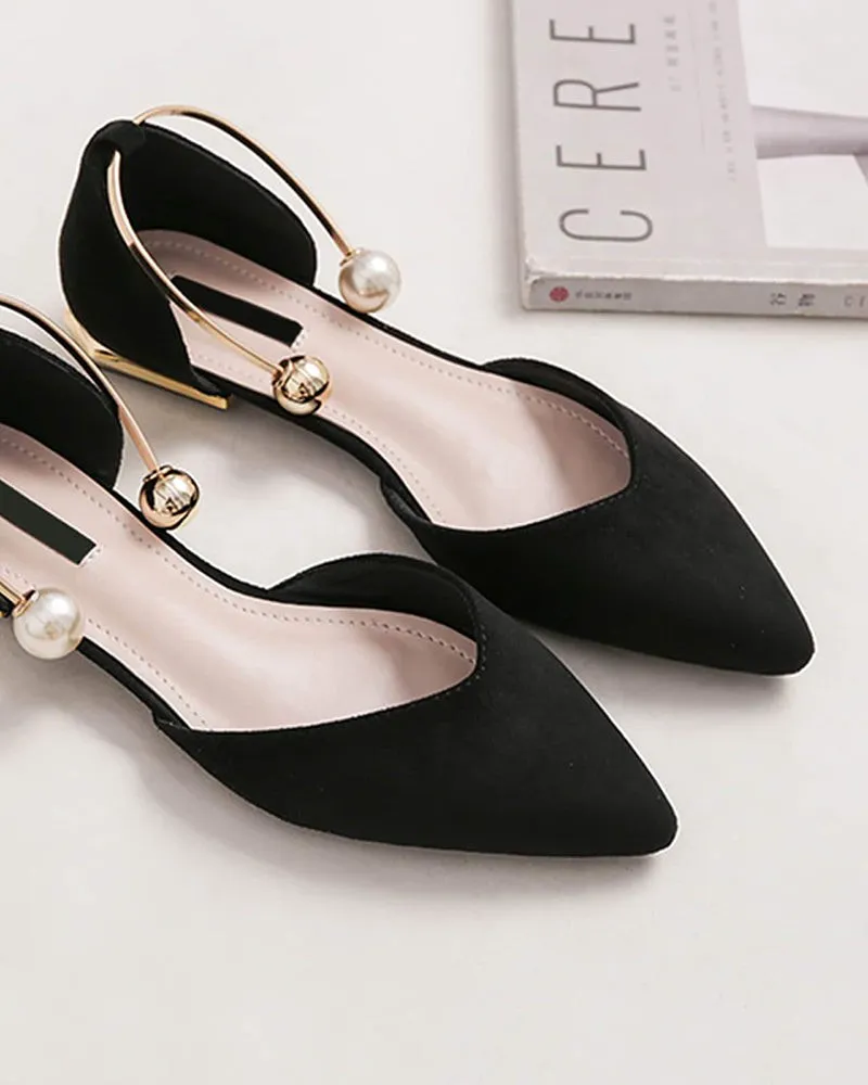 Pearl Buckle Pointed Toe Flat Loafers