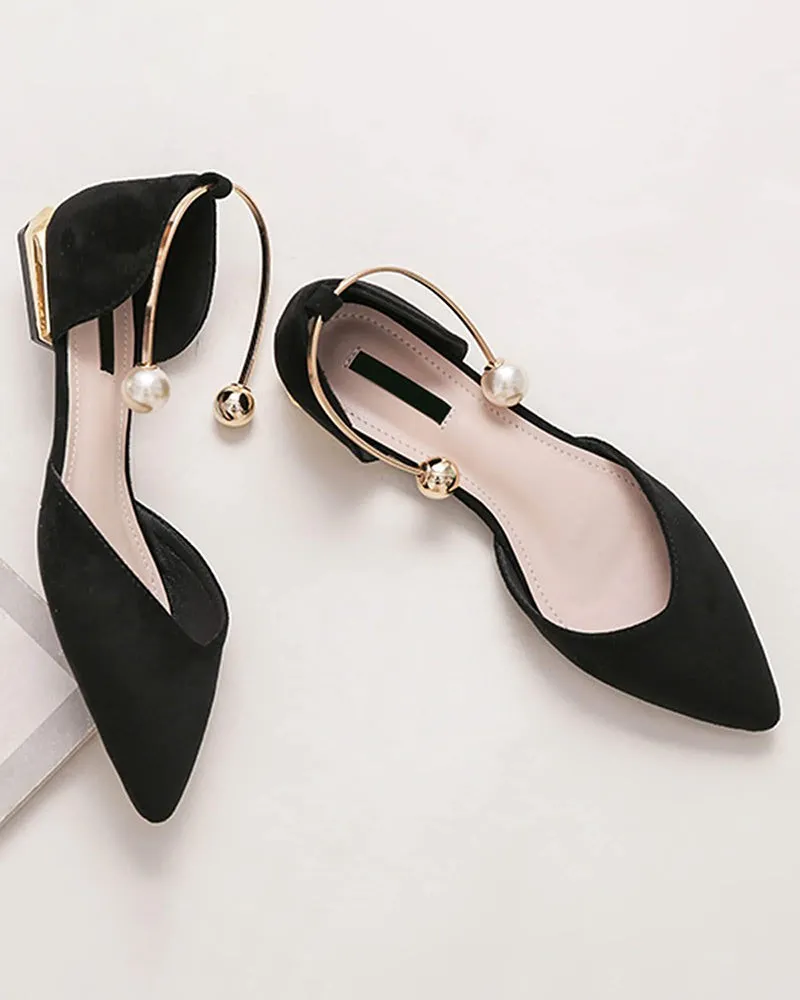 Pearl Buckle Pointed Toe Flat Loafers