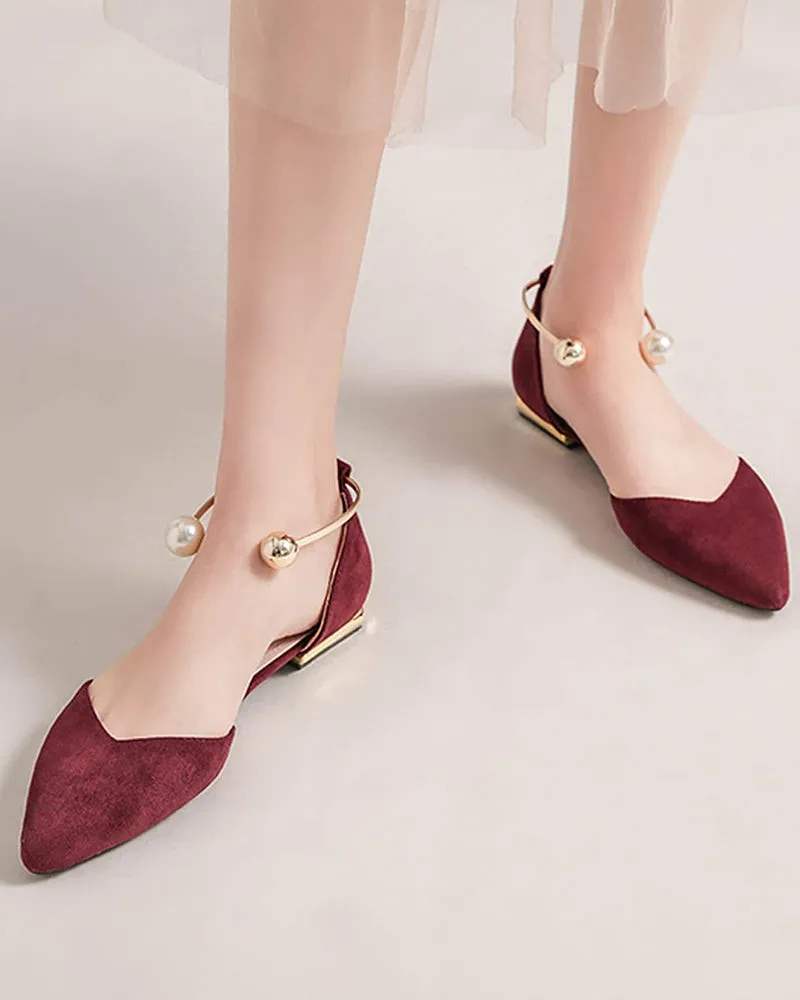 Pearl Buckle Pointed Toe Flat Loafers