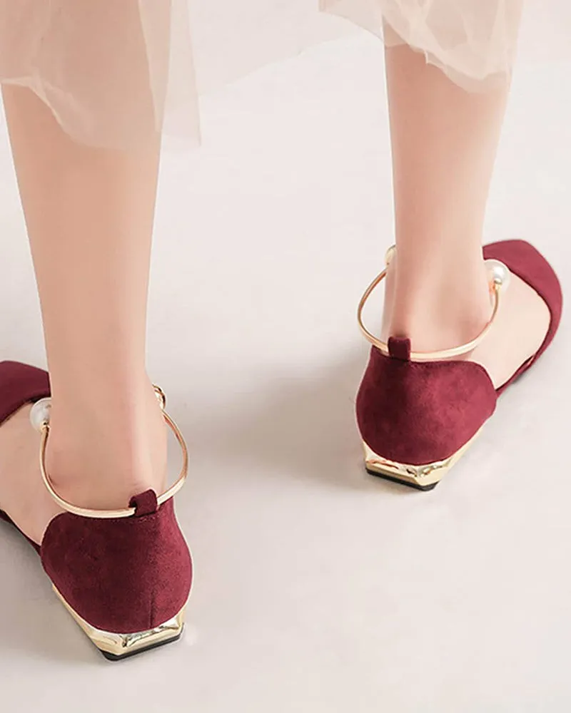 Pearl Buckle Pointed Toe Flat Loafers