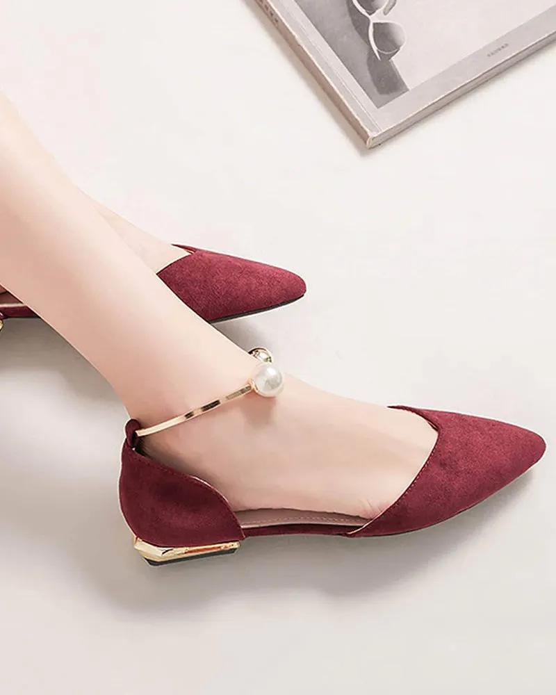 Pearl Buckle Pointed Toe Flat Loafers