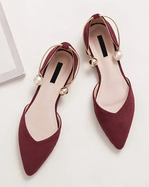 Pearl Buckle Pointed Toe Flat Loafers