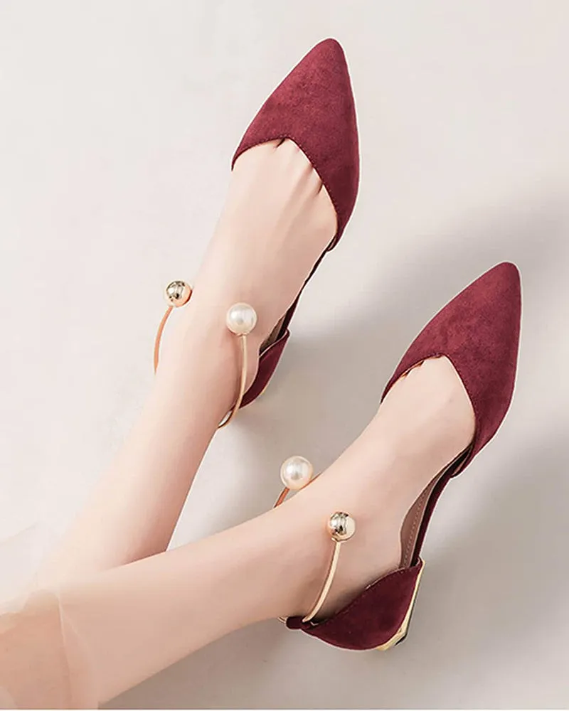 Pearl Buckle Pointed Toe Flat Loafers