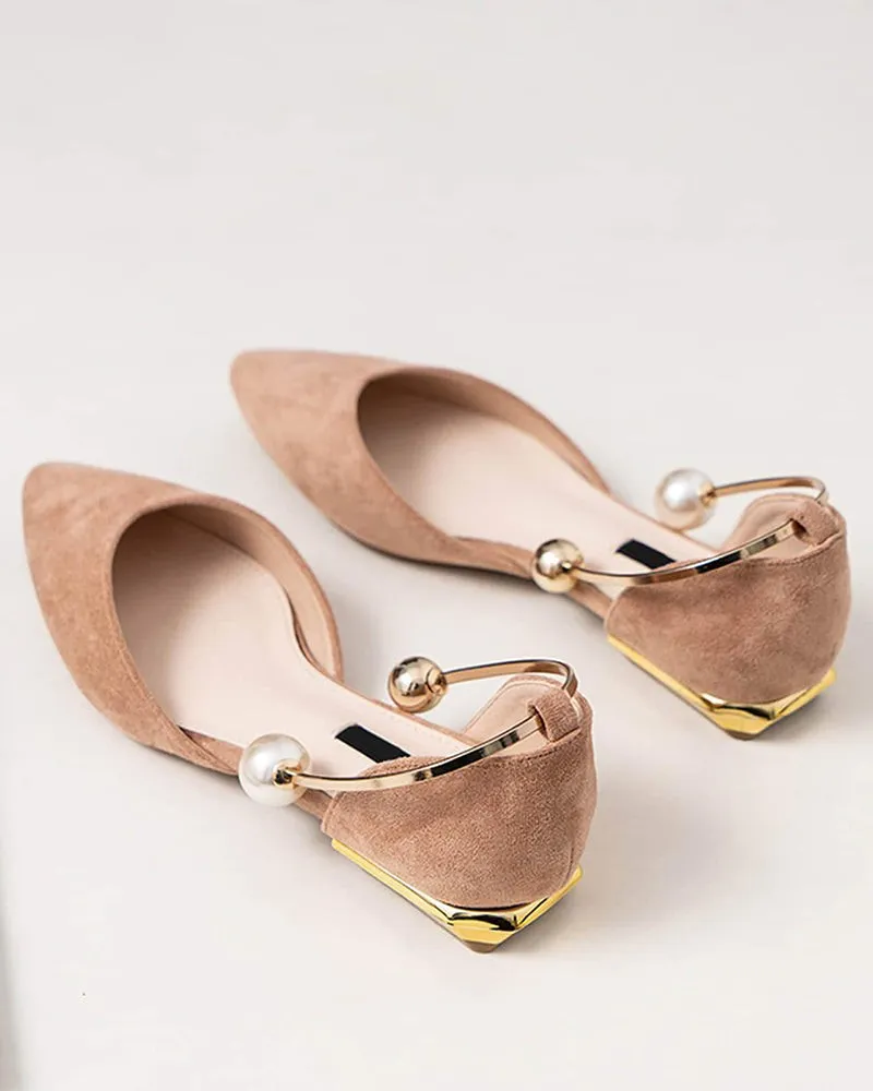 Pearl Buckle Pointed Toe Flat Loafers
